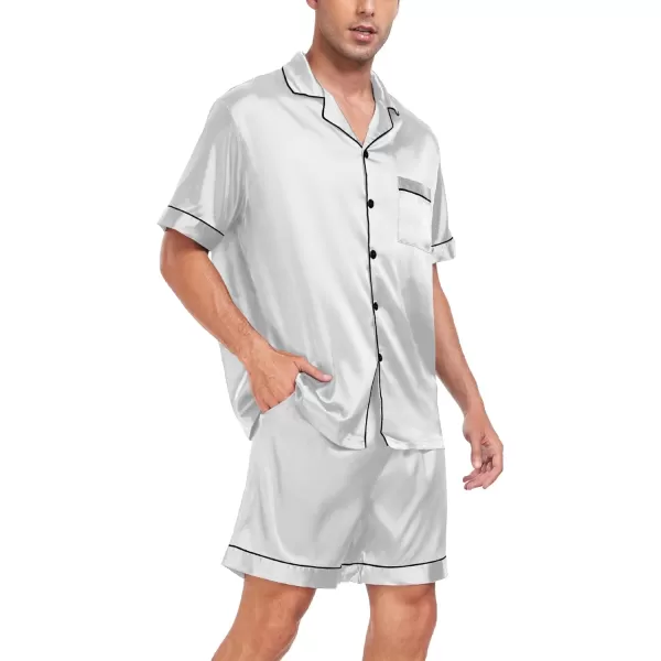 imageSWOMOG Men Satin Silk Pajamas Sets Short Sleeve Sleepwear ButtonDown PJs Sets TwoPieces Loungewear with PocketsGray