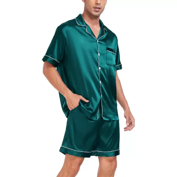 imageSWOMOG Men Satin Silk Pajamas Sets Short Sleeve Sleepwear ButtonDown PJs Sets TwoPieces Loungewear with PocketsGreen