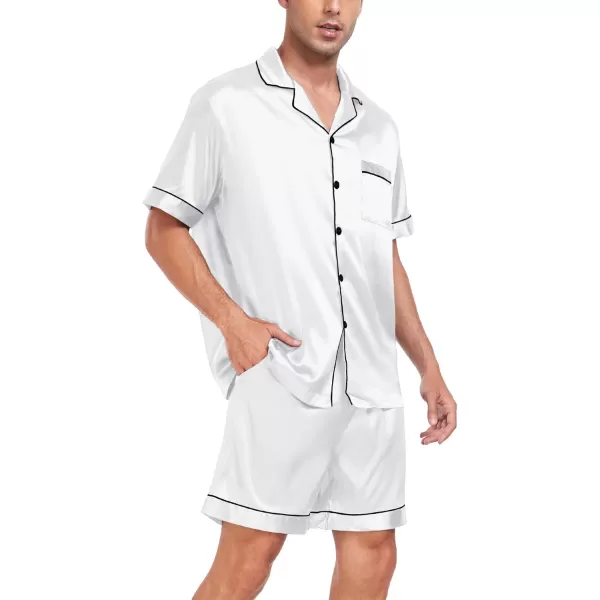 imageSWOMOG Men Satin Silk Pajamas Sets Short Sleeve Sleepwear ButtonDown PJs Sets TwoPieces Loungewear with PocketsWhite