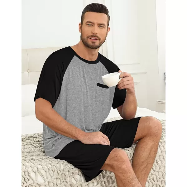 imageSWOMOG Mens Pajama Sets Short Sleeve Summer Pjs With Pocket 2Pcs Soft Comfy Nightwear Soft Sleepwear SXXL0 Blackgrey