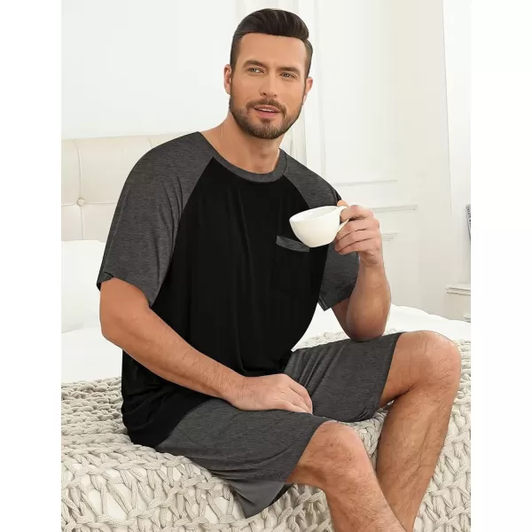 imageSWOMOG Mens Pajama Sets Short Sleeve Summer Pjs With Pocket 2Pcs Soft Comfy Nightwear Soft Sleepwear SXXL0 Deep Greyblack