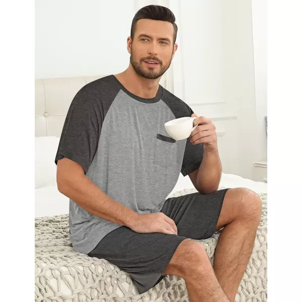 imageSWOMOG Mens Pajama Sets Short Sleeve Summer Pjs With Pocket 2Pcs Soft Comfy Nightwear Soft Sleepwear SXXL0 Grey