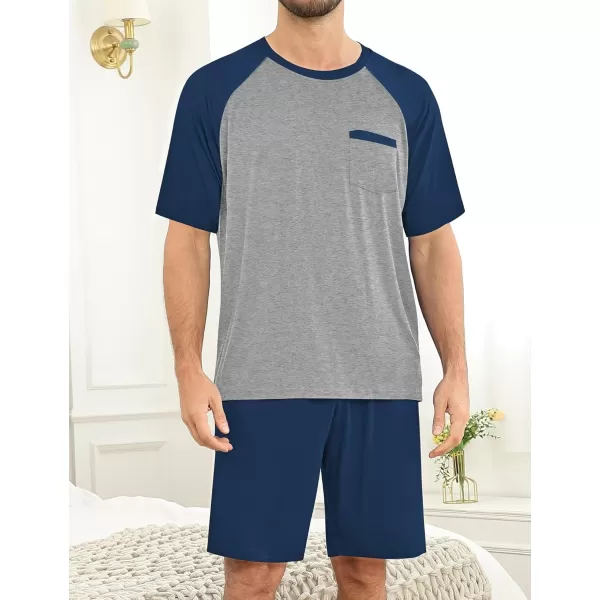 imageSWOMOG Mens Pajama Sets Short Sleeve Summer Pjs With Pocket 2Pcs Soft Comfy Nightwear Soft Sleepwear SXXL0 Navy Bluegrey