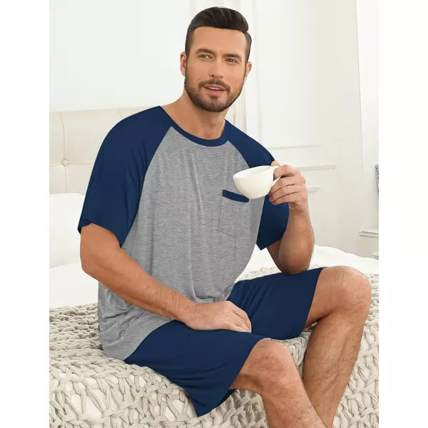 imageSWOMOG Mens Pajama Sets Short Sleeve Summer Pjs With Pocket 2Pcs Soft Comfy Nightwear Soft Sleepwear SXXL0 Navy Bluegrey