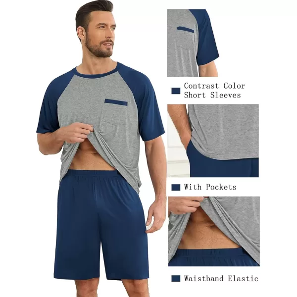 imageSWOMOG Mens Pajama Sets Short Sleeve Summer Pjs With Pocket 2Pcs Soft Comfy Nightwear Soft Sleepwear SXXL0 Navy Bluegrey