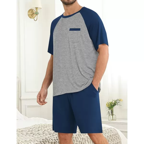 imageSWOMOG Mens Pajama Sets Short Sleeve Summer Pjs With Pocket 2Pcs Soft Comfy Nightwear Soft Sleepwear SXXL0 Navy Bluegrey