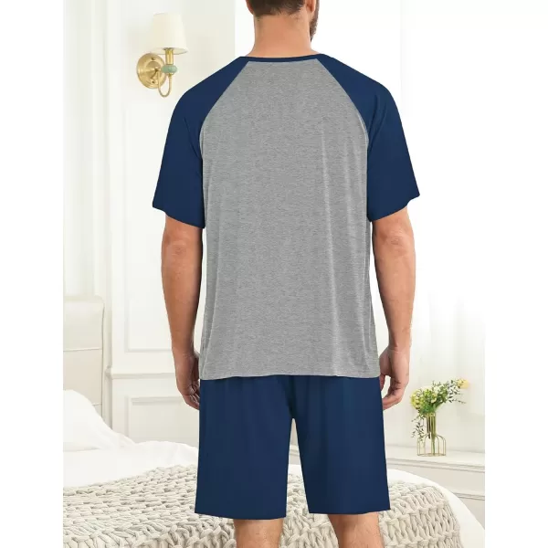 imageSWOMOG Mens Pajama Sets Short Sleeve Summer Pjs With Pocket 2Pcs Soft Comfy Nightwear Soft Sleepwear SXXL0 Navy Bluegrey