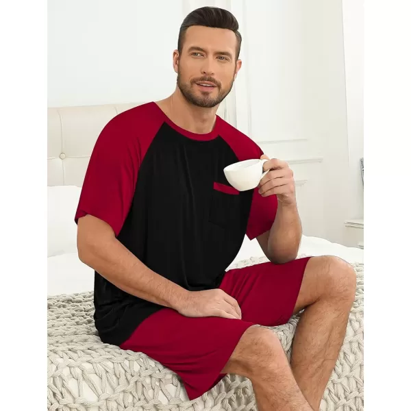 imageSWOMOG Mens Pajama Sets Short Sleeve Summer Pjs With Pocket 2Pcs Soft Comfy Nightwear Soft Sleepwear SXXL0 Wine Redblack