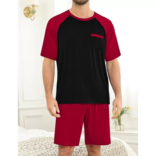 imageSWOMOG Mens Pajama Sets Short Sleeve Summer Pjs With Pocket 2Pcs Soft Comfy Nightwear Soft Sleepwear SXXL0 Wine Redblack