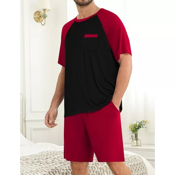 imageSWOMOG Mens Pajama Sets Short Sleeve Summer Pjs With Pocket 2Pcs Soft Comfy Nightwear Soft Sleepwear SXXL0 Wine Redblack