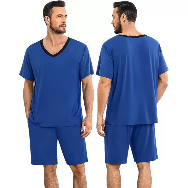 imageSWOMOG Mens Pajama Sets Short Sleeve Summer Pjs With Pocket 2Pcs Soft Comfy Nightwear Soft Sleepwear SXXLBerry Blue