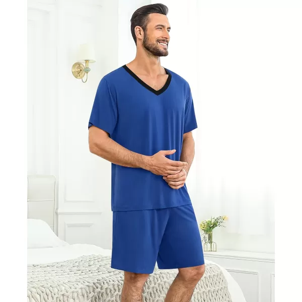 imageSWOMOG Mens Pajama Sets Short Sleeve Summer Pjs With Pocket 2Pcs Soft Comfy Nightwear Soft Sleepwear SXXLBerry Blue