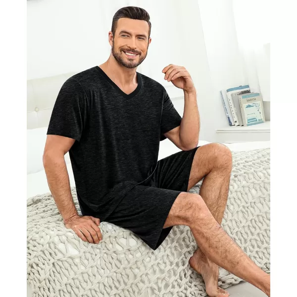 imageSWOMOG Mens Pajama Sets Short Sleeve Summer Pjs With Pocket 2Pcs Soft Comfy Nightwear Soft Sleepwear SXXLBlack Gray