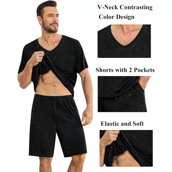 imageSWOMOG Mens Pajama Sets Short Sleeve Summer Pjs With Pocket 2Pcs Soft Comfy Nightwear Soft Sleepwear SXXLBlack Gray