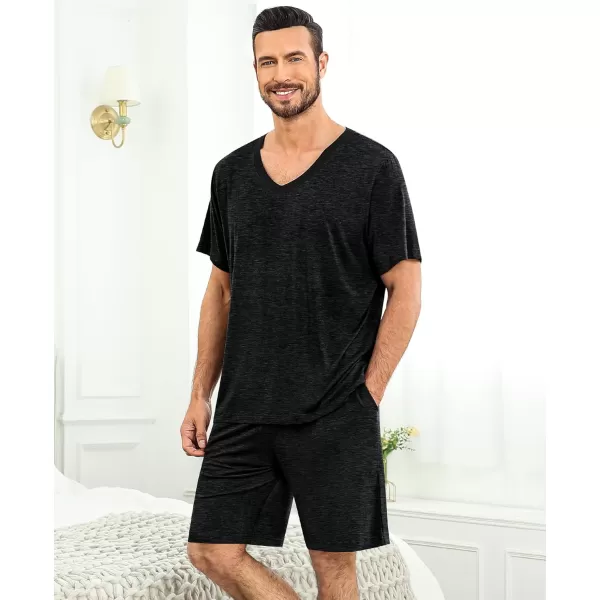 imageSWOMOG Mens Pajama Sets Short Sleeve Summer Pjs With Pocket 2Pcs Soft Comfy Nightwear Soft Sleepwear SXXLBlack Gray