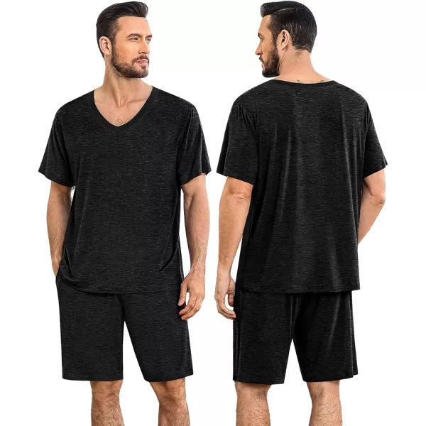 imageSWOMOG Mens Pajama Sets Short Sleeve Summer Pjs With Pocket 2Pcs Soft Comfy Nightwear Soft Sleepwear SXXLBlack Gray