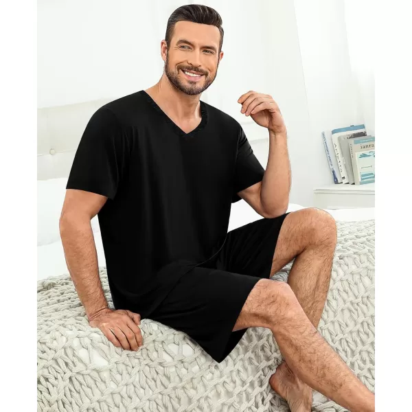 imageSWOMOG Mens Pajama Sets Short Sleeve Summer Pjs With Pocket 2Pcs Soft Comfy Nightwear Soft Sleepwear SXXLCarbon Black