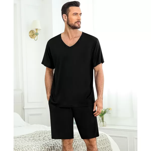 imageSWOMOG Mens Pajama Sets Short Sleeve Summer Pjs With Pocket 2Pcs Soft Comfy Nightwear Soft Sleepwear SXXLCarbon Black