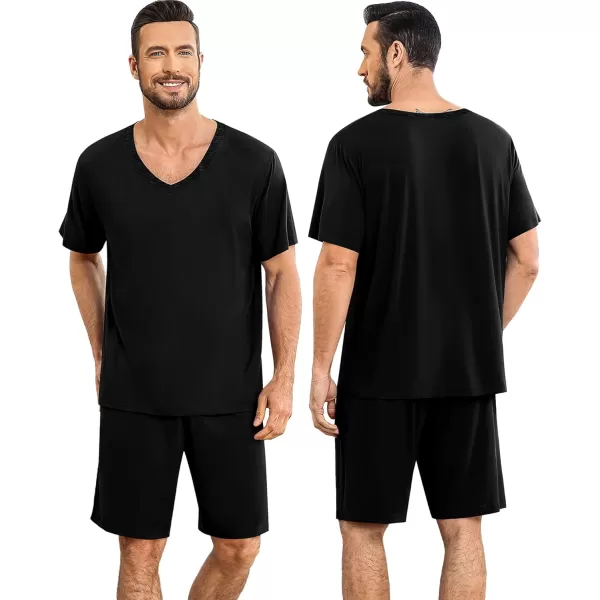 imageSWOMOG Mens Pajama Sets Short Sleeve Summer Pjs With Pocket 2Pcs Soft Comfy Nightwear Soft Sleepwear SXXLCarbon Black