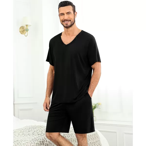 imageSWOMOG Mens Pajama Sets Short Sleeve Summer Pjs With Pocket 2Pcs Soft Comfy Nightwear Soft Sleepwear SXXLCarbon Black