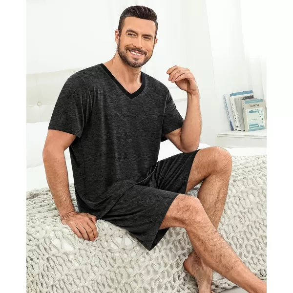 imageSWOMOG Mens Pajama Sets Short Sleeve Summer Pjs With Pocket 2Pcs Soft Comfy Nightwear Soft Sleepwear SXXLDeep Gray