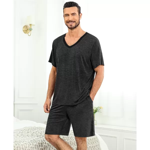 imageSWOMOG Mens Pajama Sets Short Sleeve Summer Pjs With Pocket 2Pcs Soft Comfy Nightwear Soft Sleepwear SXXLDeep Gray