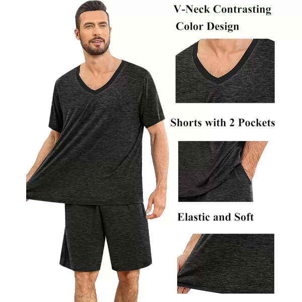 imageSWOMOG Mens Pajama Sets Short Sleeve Summer Pjs With Pocket 2Pcs Soft Comfy Nightwear Soft Sleepwear SXXLDeep Gray