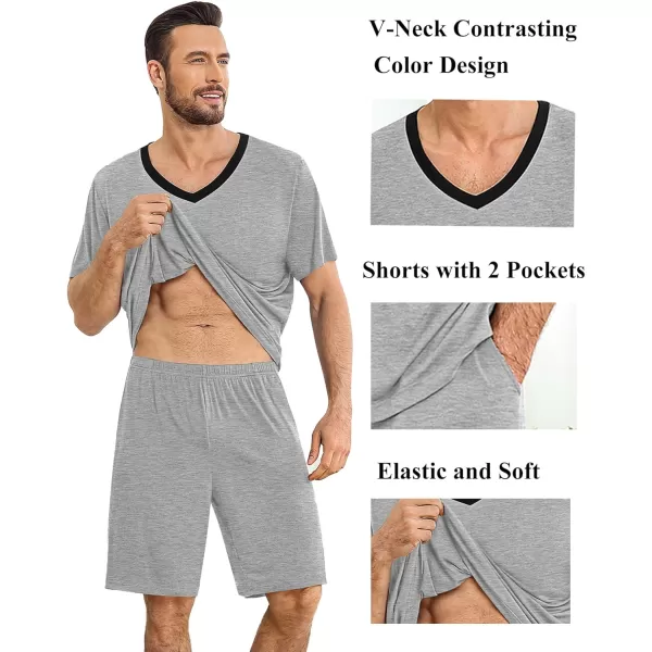 imageSWOMOG Mens Pajama Sets Short Sleeve Summer Pjs With Pocket 2Pcs Soft Comfy Nightwear Soft Sleepwear SXXLLight Gray