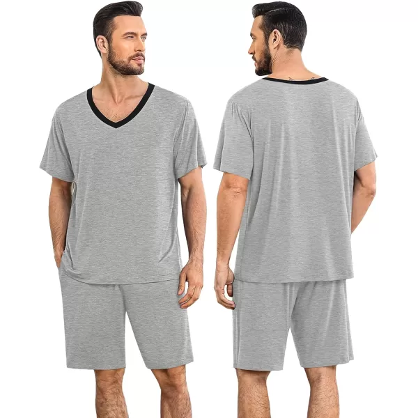 imageSWOMOG Mens Pajama Sets Short Sleeve Summer Pjs With Pocket 2Pcs Soft Comfy Nightwear Soft Sleepwear SXXLLight Gray