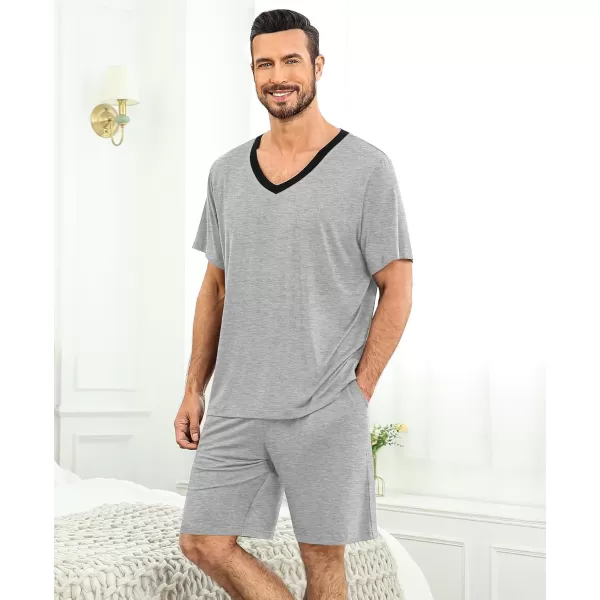 imageSWOMOG Mens Pajama Sets Short Sleeve Summer Pjs With Pocket 2Pcs Soft Comfy Nightwear Soft Sleepwear SXXLLight Gray