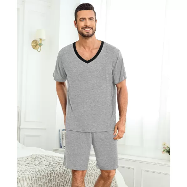 imageSWOMOG Mens Pajama Sets Short Sleeve Summer Pjs With Pocket 2Pcs Soft Comfy Nightwear Soft Sleepwear SXXLLight Gray