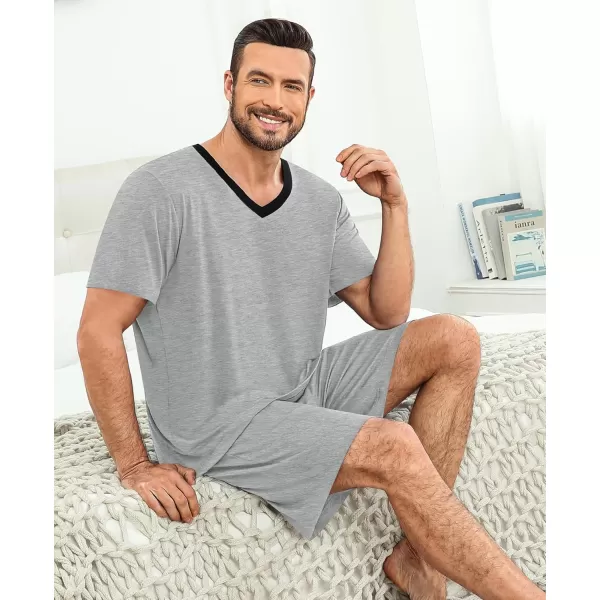 imageSWOMOG Mens Pajama Sets Short Sleeve Summer Pjs With Pocket 2Pcs Soft Comfy Nightwear Soft Sleepwear SXXLLight Gray