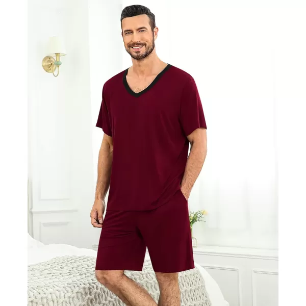 imageSWOMOG Mens Pajama Sets Short Sleeve Summer Pjs With Pocket 2Pcs Soft Comfy Nightwear Soft Sleepwear SXXLWine Red