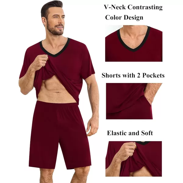 imageSWOMOG Mens Pajama Sets Short Sleeve Summer Pjs With Pocket 2Pcs Soft Comfy Nightwear Soft Sleepwear SXXLWine Red