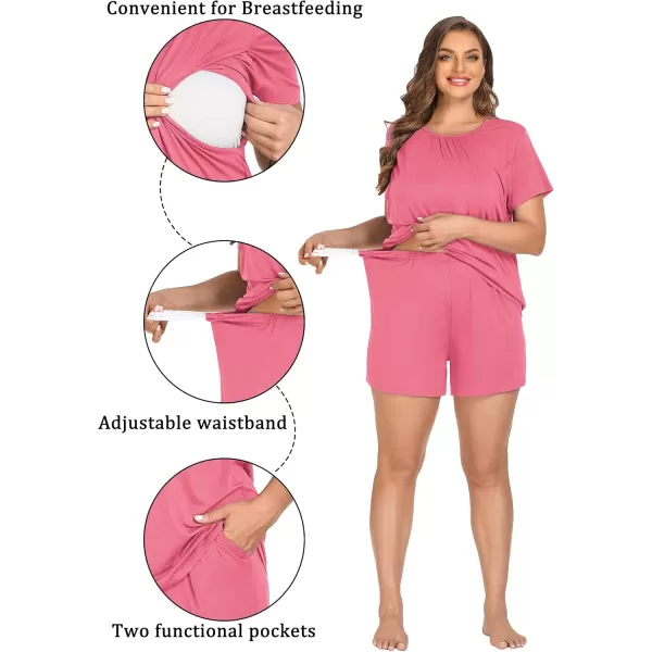 imageSWOMOG Women 3Pcs Maternity Pajama Set Nursing Pjs Pregnancy Set Breastfeeding Pjs Double Layer with PocketsCoral