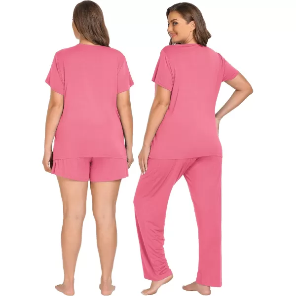 imageSWOMOG Women 3Pcs Maternity Pajama Set Nursing Pjs Pregnancy Set Breastfeeding Pjs Double Layer with PocketsCoral