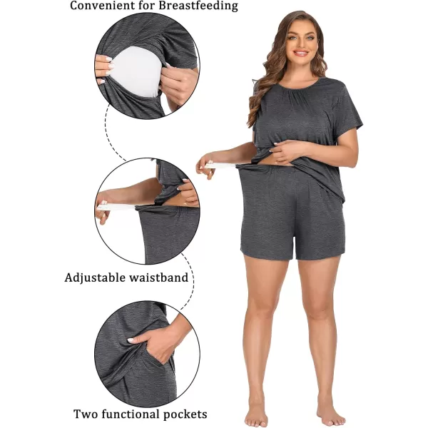 imageSWOMOG Women 3Pcs Maternity Pajama Set Nursing Pjs Pregnancy Set Breastfeeding Pjs Double Layer with PocketsDeep Grey