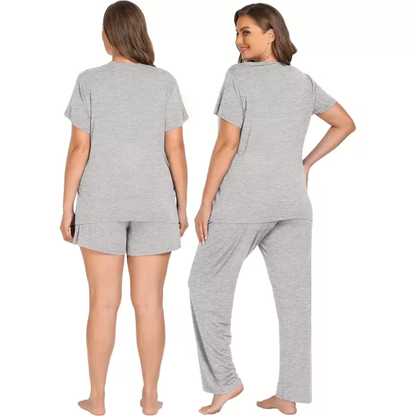 imageSWOMOG Women 3Pcs Maternity Pajama Set Nursing Pjs Pregnancy Set Breastfeeding Pjs Double Layer with PocketsGrey