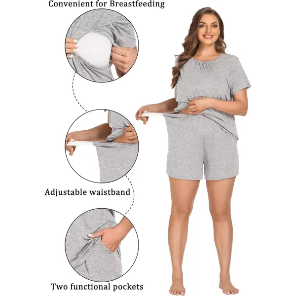 imageSWOMOG Women 3Pcs Maternity Pajama Set Nursing Pjs Pregnancy Set Breastfeeding Pjs Double Layer with PocketsGrey