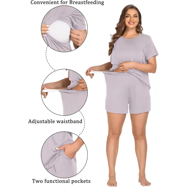 imageSWOMOG Women 3Pcs Maternity Pajama Set Nursing Pjs Pregnancy Set Breastfeeding Pjs Double Layer with PocketsLilac