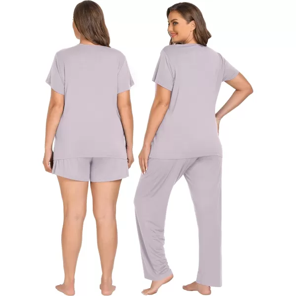 imageSWOMOG Women 3Pcs Maternity Pajama Set Nursing Pjs Pregnancy Set Breastfeeding Pjs Double Layer with PocketsLilac