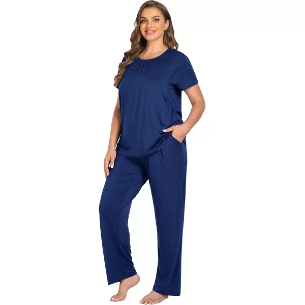 imageSWOMOG Women 3Pcs Maternity Pajama Set Nursing Pjs Pregnancy Set Breastfeeding Pjs Double Layer with PocketsNavy Blue