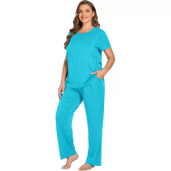 imageSWOMOG Women 3Pcs Maternity Pajama Set Nursing Pjs Pregnancy Set Breastfeeding Pjs Double Layer with PocketsPeacock Blue