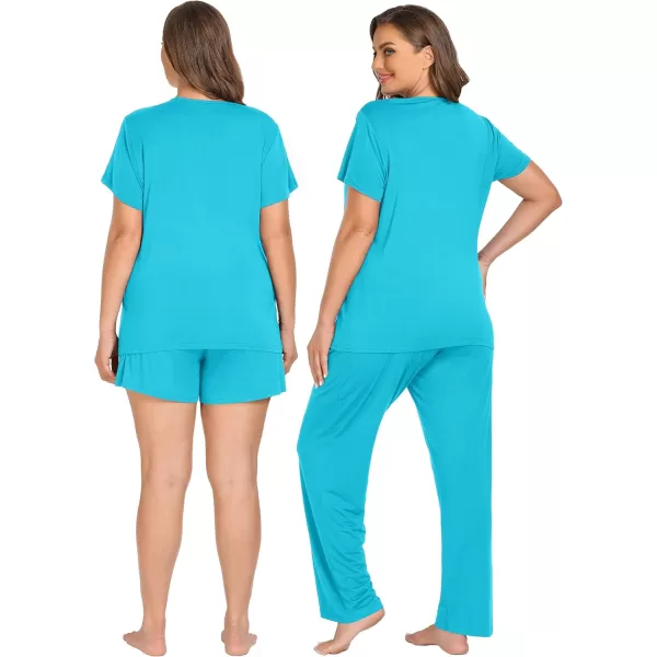 imageSWOMOG Women 3Pcs Maternity Pajama Set Nursing Pjs Pregnancy Set Breastfeeding Pjs Double Layer with PocketsPeacock Blue