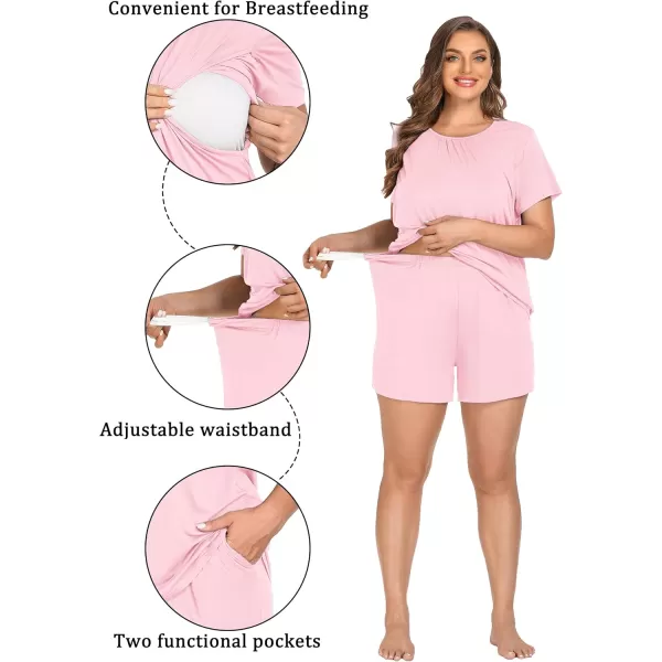 imageSWOMOG Women 3Pcs Maternity Pajama Set Nursing Pjs Pregnancy Set Breastfeeding Pjs Double Layer with PocketsPink