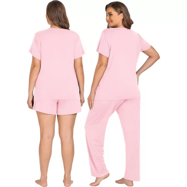 imageSWOMOG Women 3Pcs Maternity Pajama Set Nursing Pjs Pregnancy Set Breastfeeding Pjs Double Layer with PocketsPink