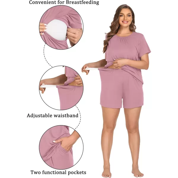 imageSWOMOG Women 3Pcs Maternity Pajama Set Nursing Pjs Pregnancy Set Breastfeeding Pjs Double Layer with PocketsTaropurple