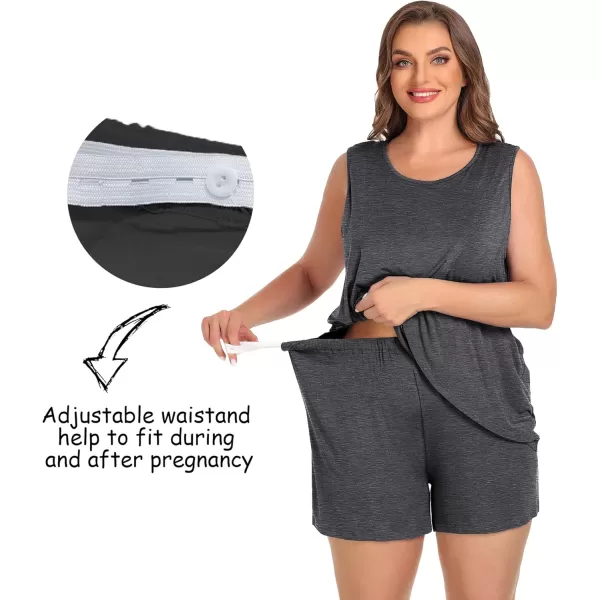 imageSWOMOG Women Maternity Pajama Set 3Pcs Nursing Pjs Sleeveless Pregnancy Set Breastfeeding Pjs Double Layer with PocketsDeep Grey