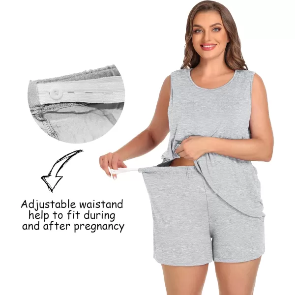 imageSWOMOG Women Maternity Pajama Set 3Pcs Nursing Pjs Sleeveless Pregnancy Set Breastfeeding Pjs Double Layer with PocketsGrey