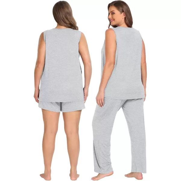 imageSWOMOG Women Maternity Pajama Set 3Pcs Nursing Pjs Sleeveless Pregnancy Set Breastfeeding Pjs Double Layer with PocketsGrey